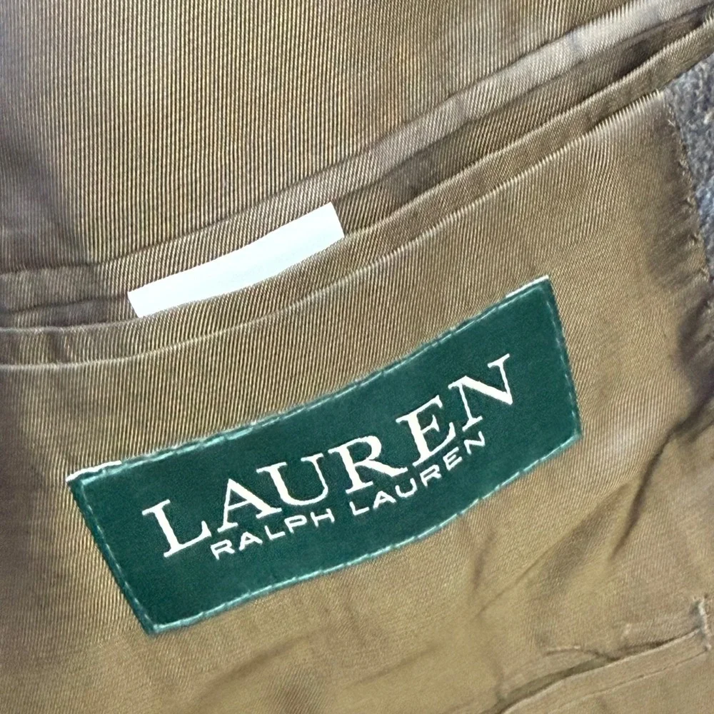 Lauren Ralph Lauren Blazer Mens 42R Brown Blue Windowpane Plaid 100% Wool Jacket